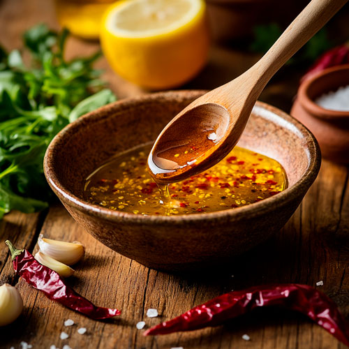 Острый соус с чесноком, горчицей и маслом расторопши